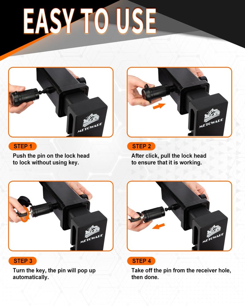 METOWARE Trailer Hitch Lock Hitch Receiver Lock Fits Class III IV and 2" 2-1/2" Receiver with 5/8" Dia 3-1/2â€ Long Pin and 8 Anti-Rattle Rubber O-Rings, for Trailer Truck Car Boat (1 Pack) - Image 5